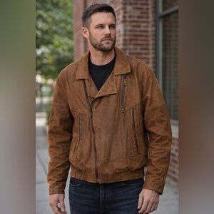 Anchor Blue Tan Leather Bomber Jacket
